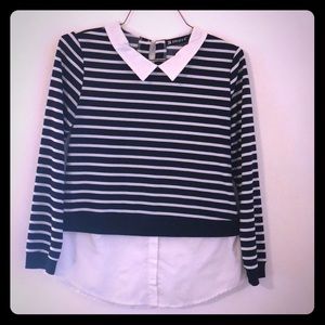 Allegra K Preppy Sweater/Shirt Combo CUTE!